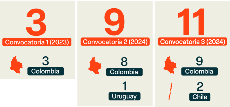 Resumen de las propuestas financiadas por convocatoria y país